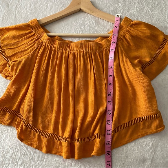 Orange Gold Off Shoulder Crop Top - Picture 2 of 7